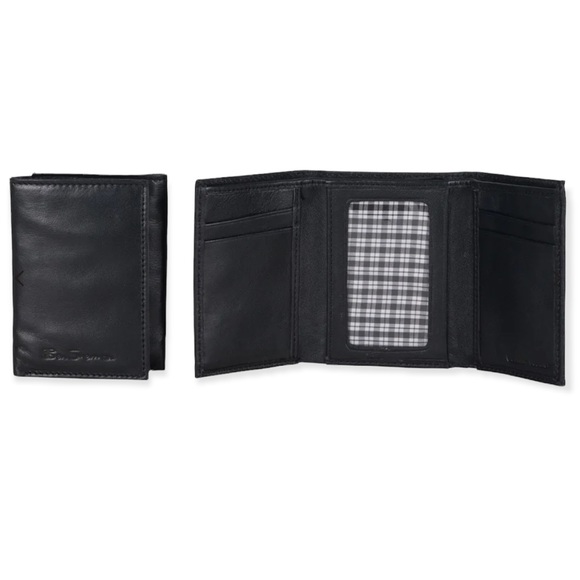 Ben Sherman Kensington Collection Black Leather RFID Trifold Wallet - Picture 1 of 13